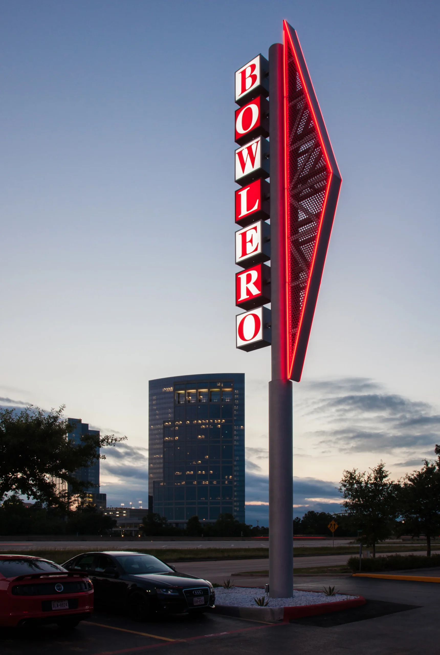 Restaurant sign display with bright illuminated lettering